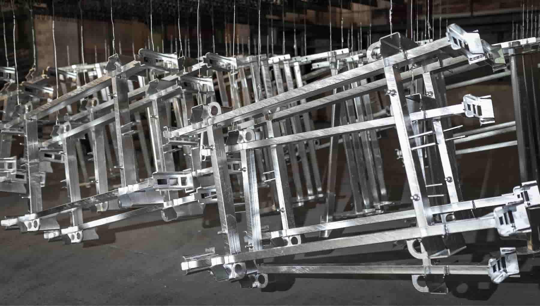 Aluminum parts being prepared for coating